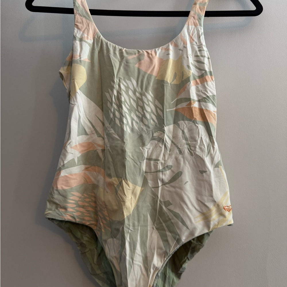 Roxy Green and Pink One Piece Swimsuit Artistic Design